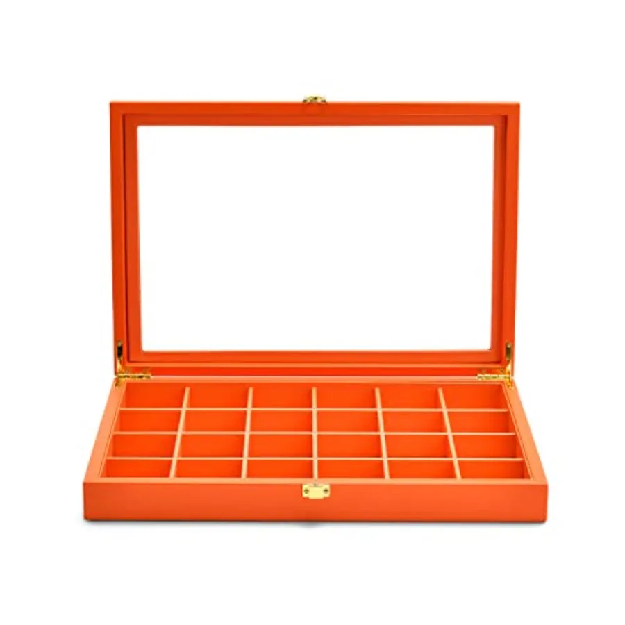 

24-сеточный кожаный органайзер для ювелирных изделий премиум-класса с прозрачной крышкой, витрина для ювелирных изделий, ящик, вставка, кольца, держатель для сережек