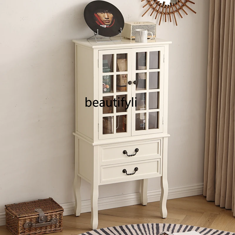 American retro wine cabinet living room storage display cabinet with door against wall solid wood bookcase image 4
