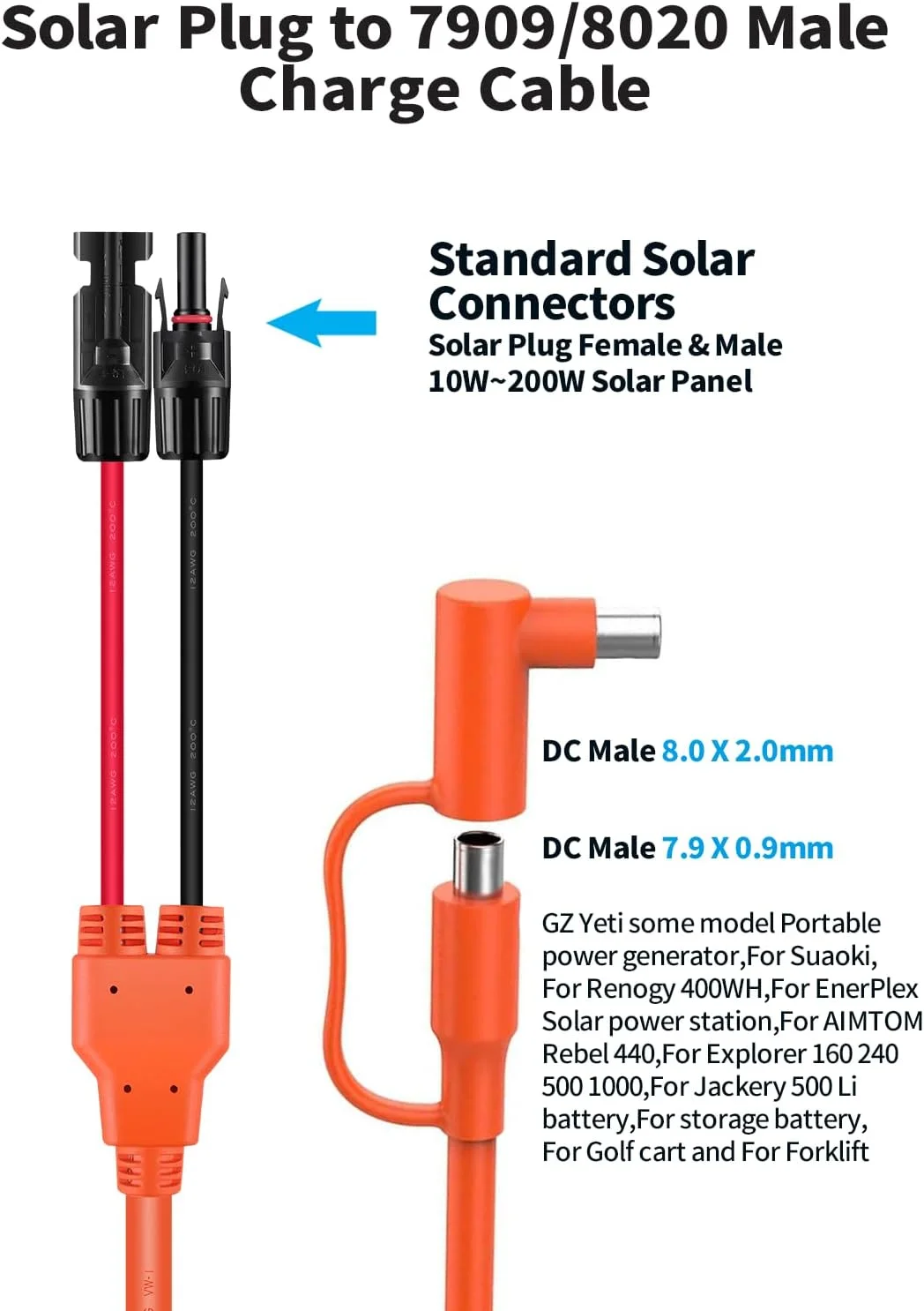 JMUYTOP 14AWG Solar panel Cable to DC 8020 7909 Connectors 3m/10ft/11in For Jackery Explorer 3000 Pro/2000 Plus/2000 Pro/1500
