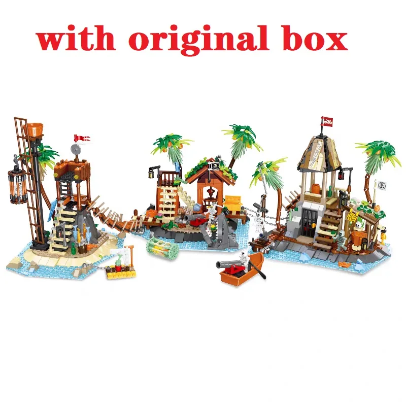 

Original Box 59159 59160 59161 Pirate Island Building Blocks Black Rock Reef Skull Island Watchtower Bricks Christmas Gift