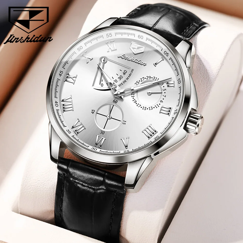 JSDUN Original Casual Automatic Mechanical Watch for Men Leather Strap Waterproof Men\'s Wrist Watches Fashion Business Men Watch