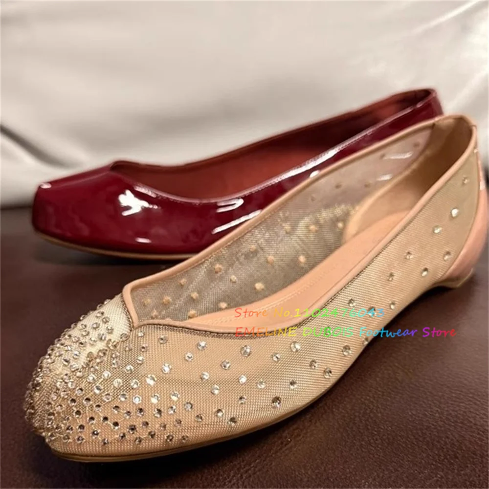 

Женские балетки на плоской подошве с бриллиантами, сетчатые блестки, дышащие роскошные туфли с раздельным носком и кристаллами, новинка 202, летние повседневные одинарные туфли