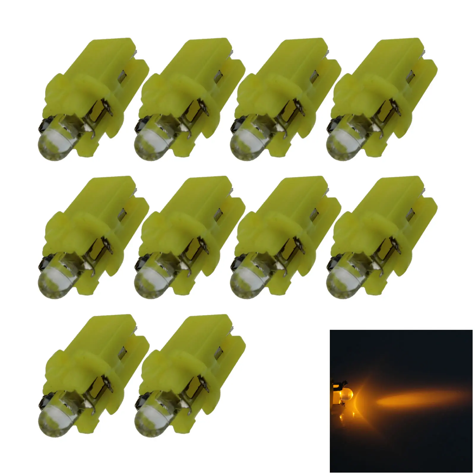 10x Yellow RV B8.3D NEO Dash Twist Socket HVAC Blub Wedge Lamp 1 Emitters In-Line LED Bax10s N302-Y