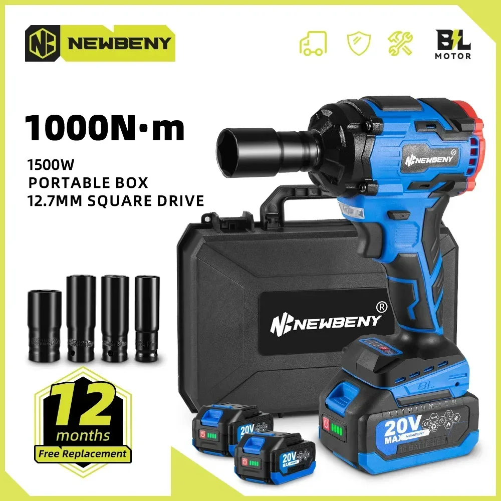 NewBeny 1000N.m Torque Brushless Electric Wrench 3 Gears with LED Light Cordless Screwdriver Power Tools For Makita 18V Battery