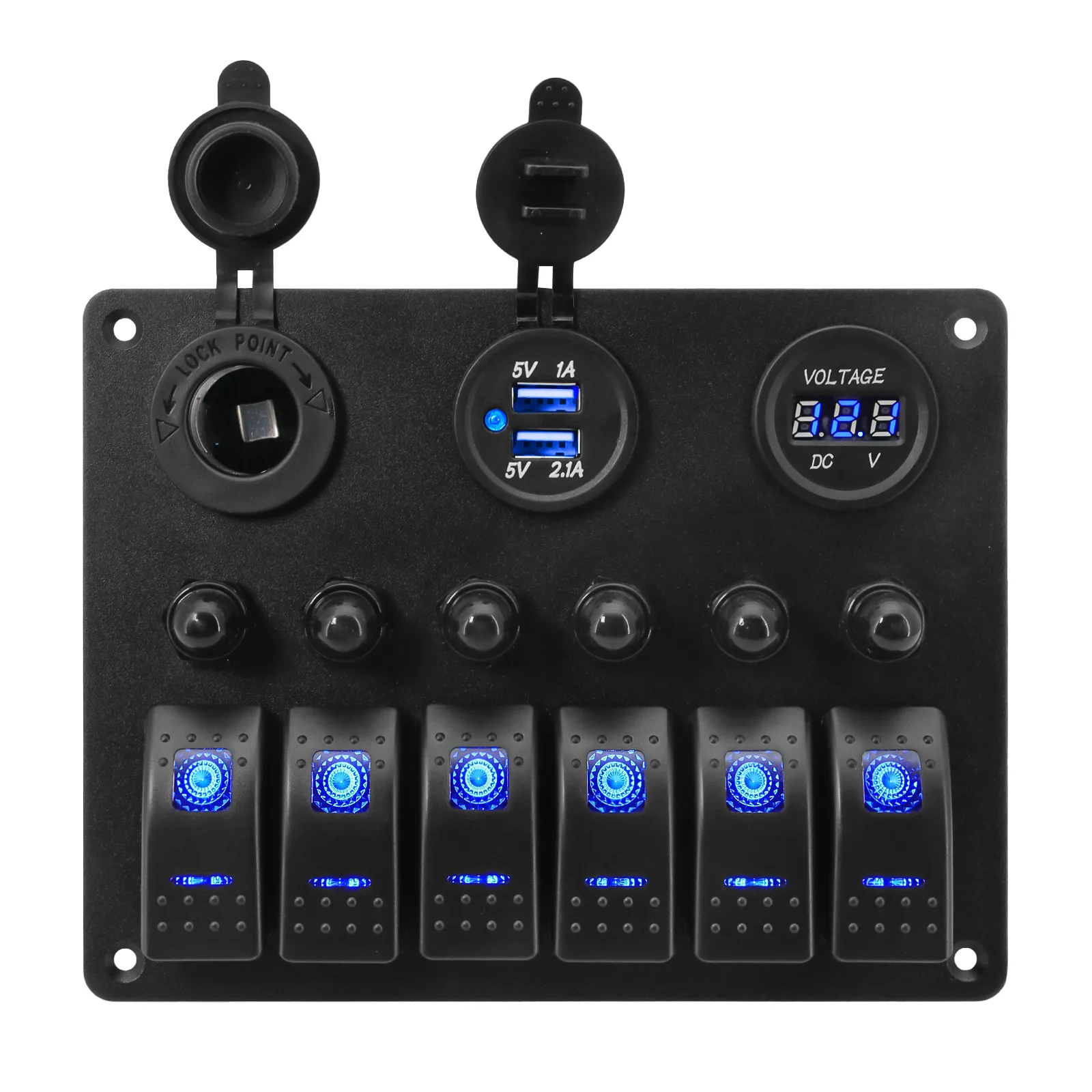 6 Gang Rocker Switch Panel 4.2A Dual USB Slot Socket Voltage Display For Marine Boat Car Truck Yacht Digital Caravan Accessories