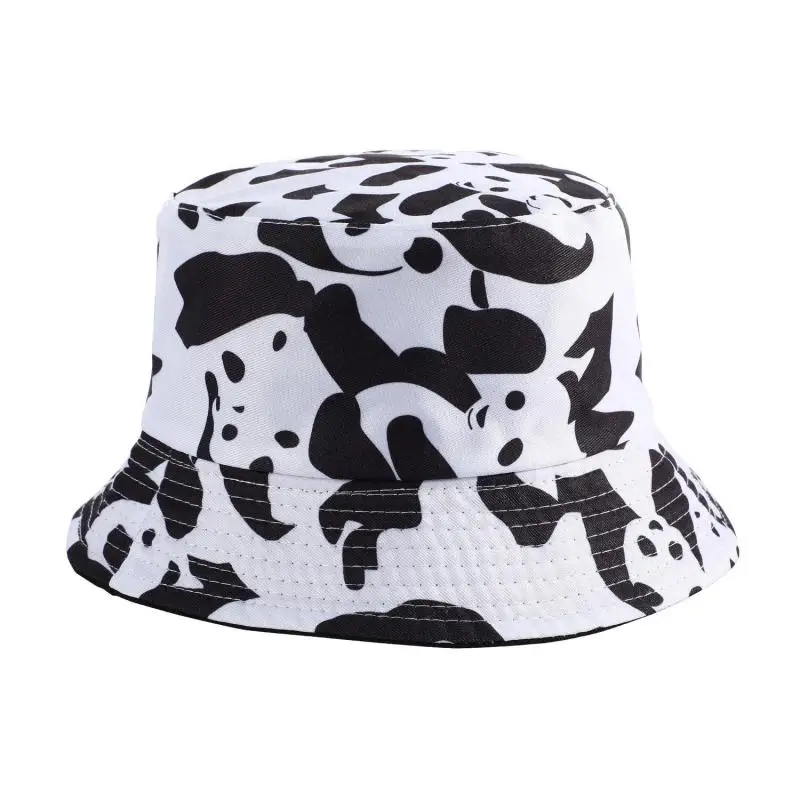 Bucket Hat Women Men Unisex Panda Printed Fisherman Cap Female Sunscreen Simple Retro Double Sided Black Casual New