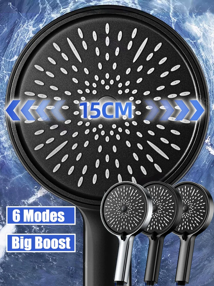 

New 15CM Large Panel 6 Modes Shower Head Bathroom High Pressure Water Saving Rainfall Showerhead Massage Shower Nozzle