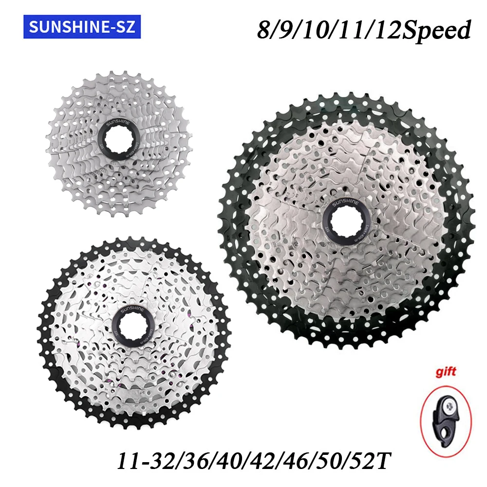 SUNSHINE MTB Bicycle Cassette 8/9/10/11/12 Speed Sprocket 32T/36T/40T/42T/46T/50T/52T HG Structure Freewheel for SHIMANO/SRAM