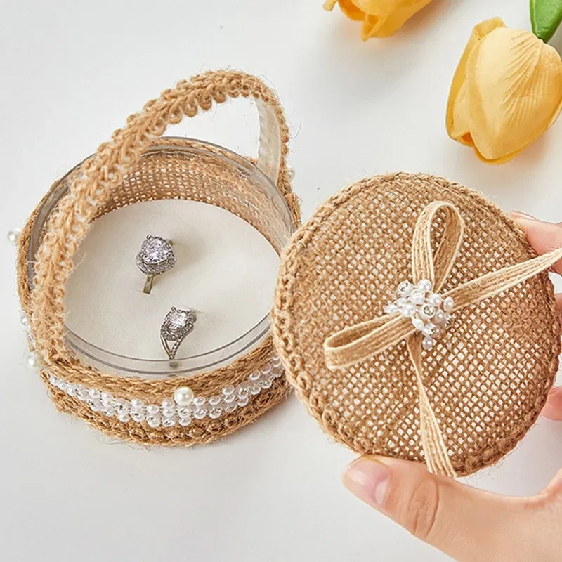 1pc Wedding Ring Pillow Mini Flower Girl Love Ring Pillow Pearl Bow Jewelry Ring Box Valentine's Day Proposal Confession Prop