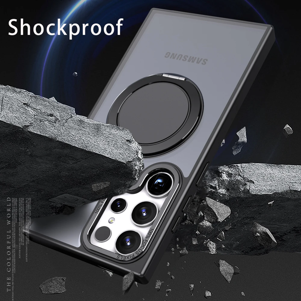 Matowe etui KEYSION dla MagSafe dla Samsung Galaxy S24 Ultra 5G S24+ S23 FE 360 °   Obrotowy pierścień magnetyczny Przezroczysta obudowa telefonu — zdjęcie produktu 3