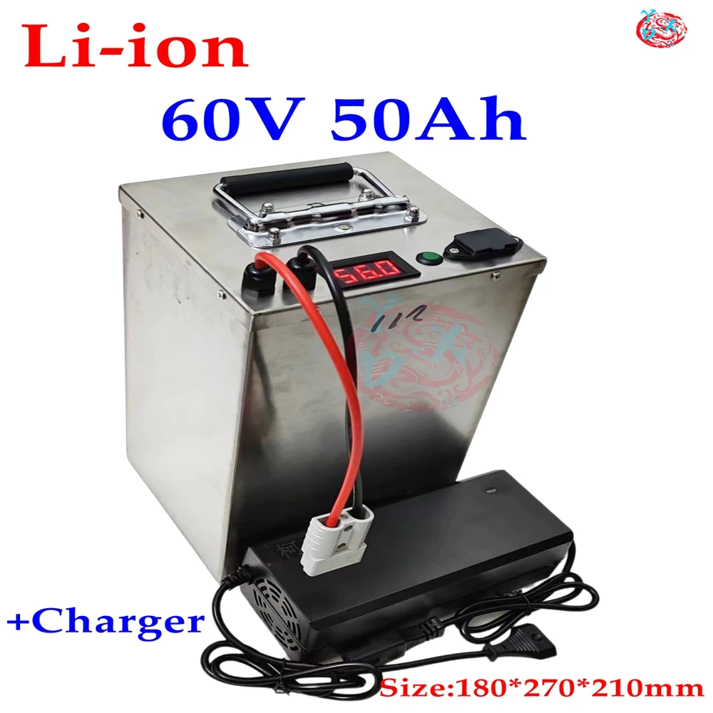 waterproof li ion 60v 50ah lithium ion bateria BMS for 6000W Tricycle scooter motorcycle Industrial equipment +10A charger