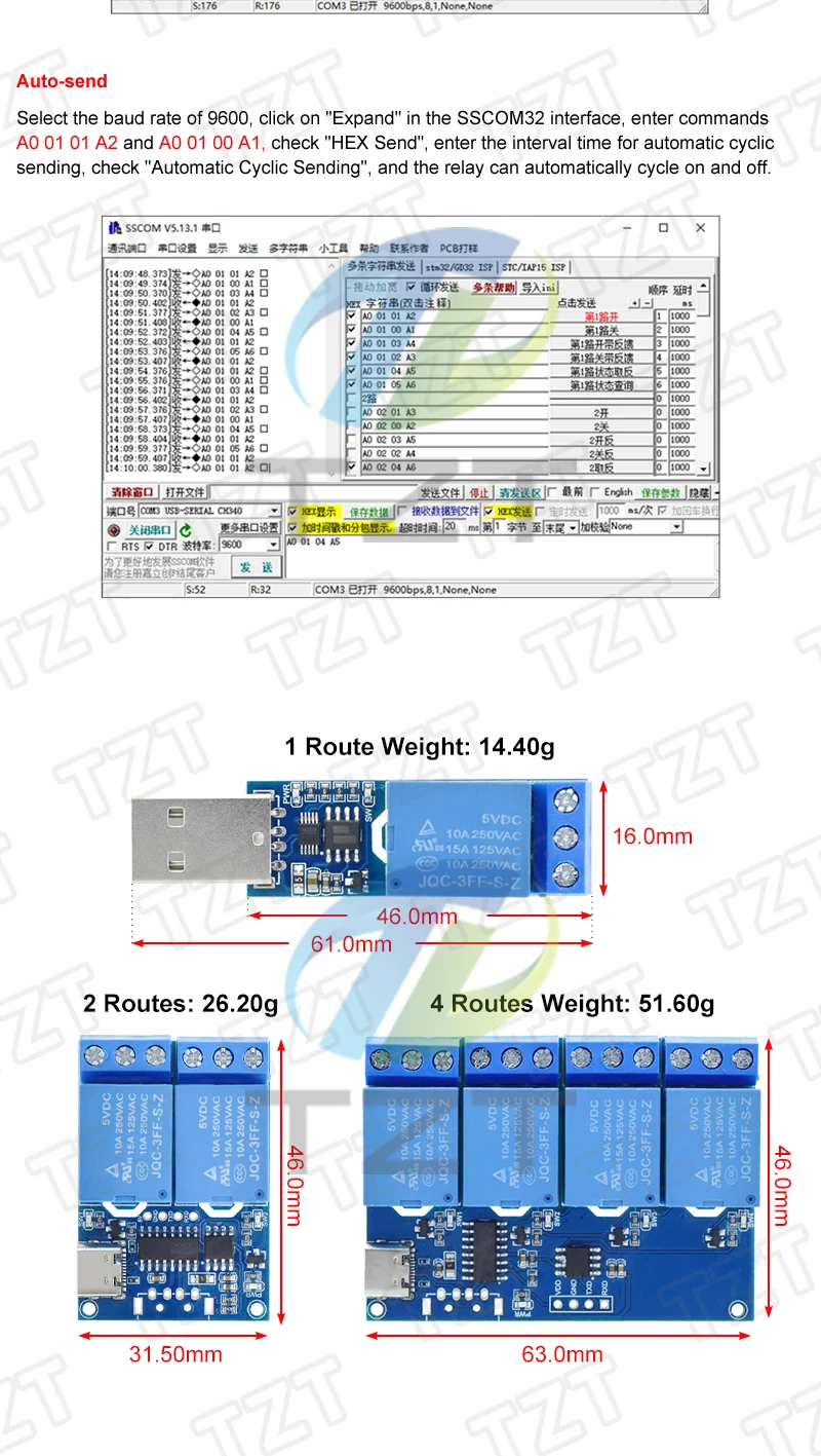 TZT 1/3 Stück LCUS-1/2/4-Wege USB-Relaismodul TZT Elektronischer Konverter USB Intelligenter Steuerschalter für Arduino – Detail 5