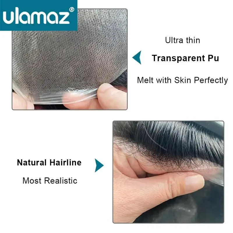 0.03 Ultra Thin Skin Toupee Niezniszczalna męska proteza kapilarna Realistyczna męska peruka 100% ludzki włos System włosów z mikroskóry dla