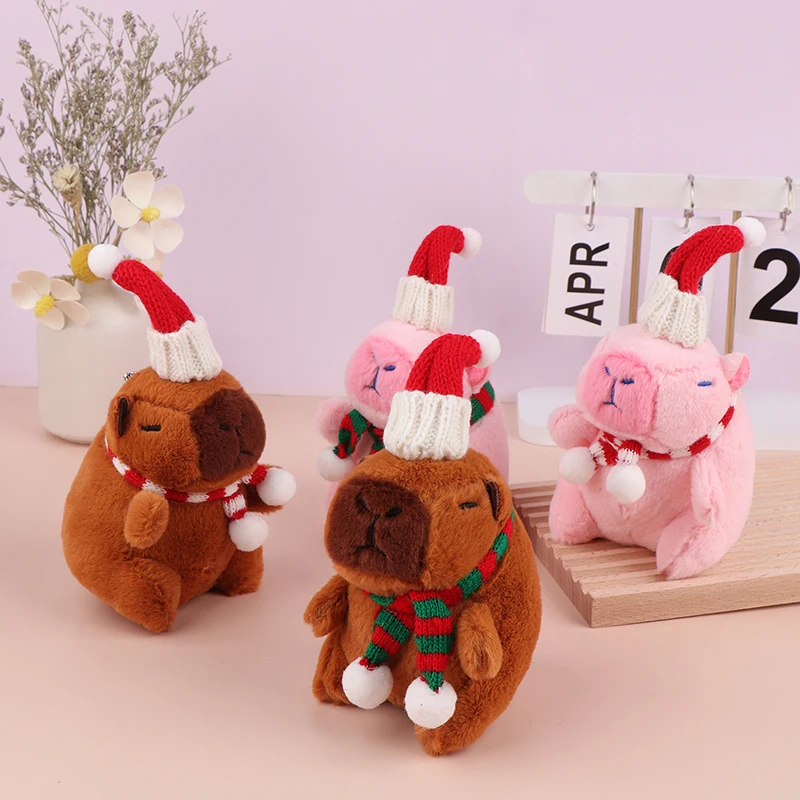 Capybara Christmas Decoration Keychain 2025 Christmas Doll Toy New Year Gift Doll Cartoon Plush Animal Key Ring Couple