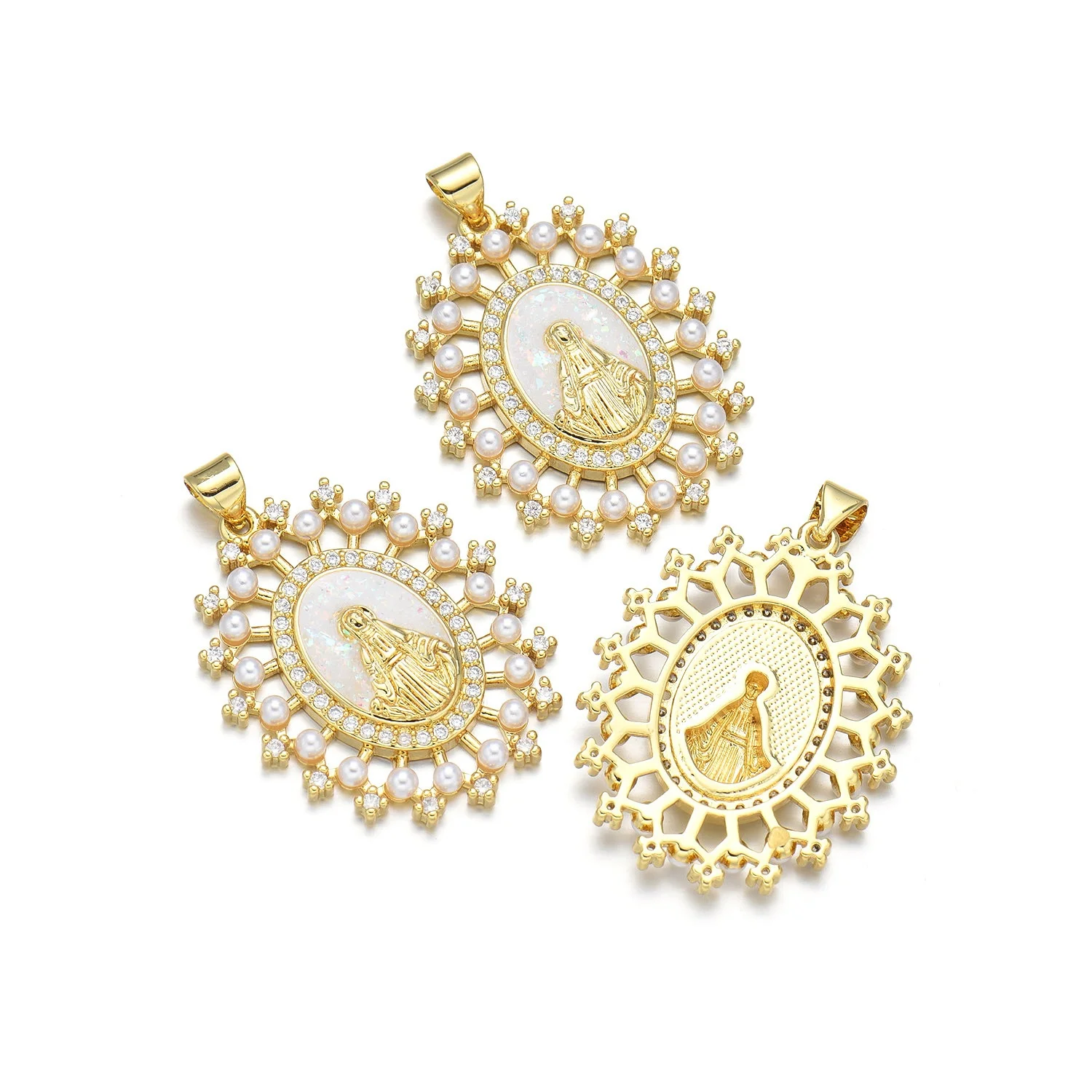 5pcs Opal Copper Plated North American Oval Virgin Mary Pendant Accessorie DIY Pearl Necklace Jewelry Making Materials Wholesale