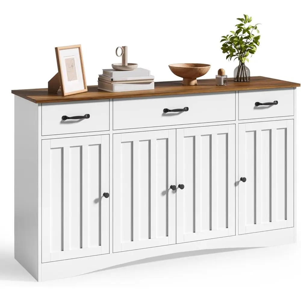 

Rustic Brown & White Sideboard Buffet Cabinet with Storage for Kitchen and Dining Room