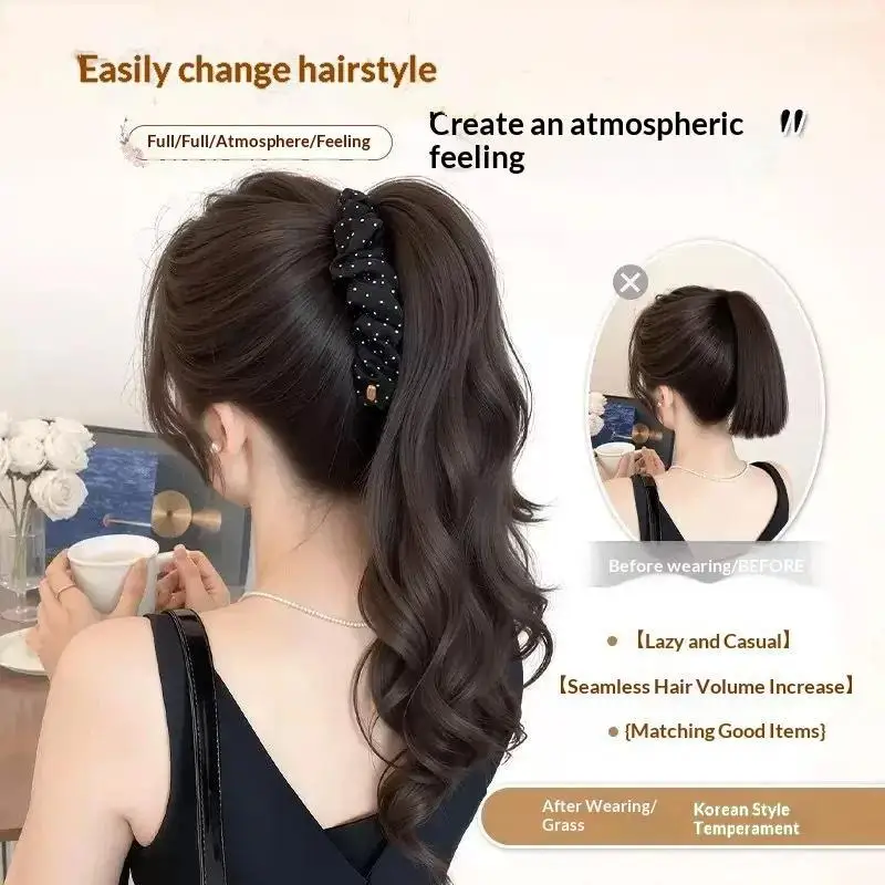 Koreanische Pferdeschwanz-Perücke für Damen mit Polka Dots und Bananenwellen für Mehr Volumen und Dicke - Modisches Accessoire – Detail 5