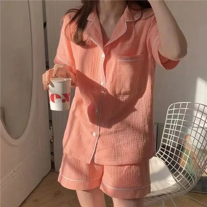 Sleepwear Cotton Pajamas Men\'s New Couple Pajamas Thin Square Neck Ins Wind Simple Comfortable Home Wear Can Be Worn Outside