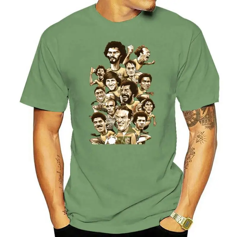 T-SHIRT CARICATURA BRASILE 1982 SOCRATES ZICO FALCAO VINTAGE 1 S-M-L-XL-2XL-3XL