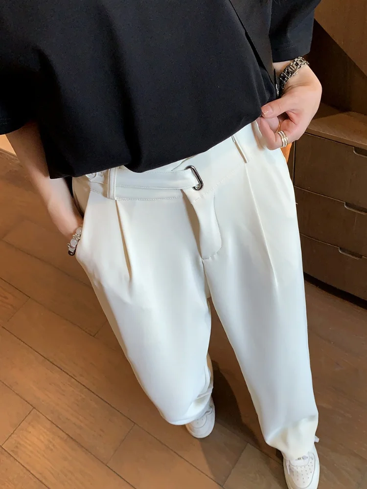 

Qui Dry Ice Silk Men's Summer Thin Straight Casual Pants Loose Drape Wide Leg Long Trousers Faionable Versatile Leisure Wear