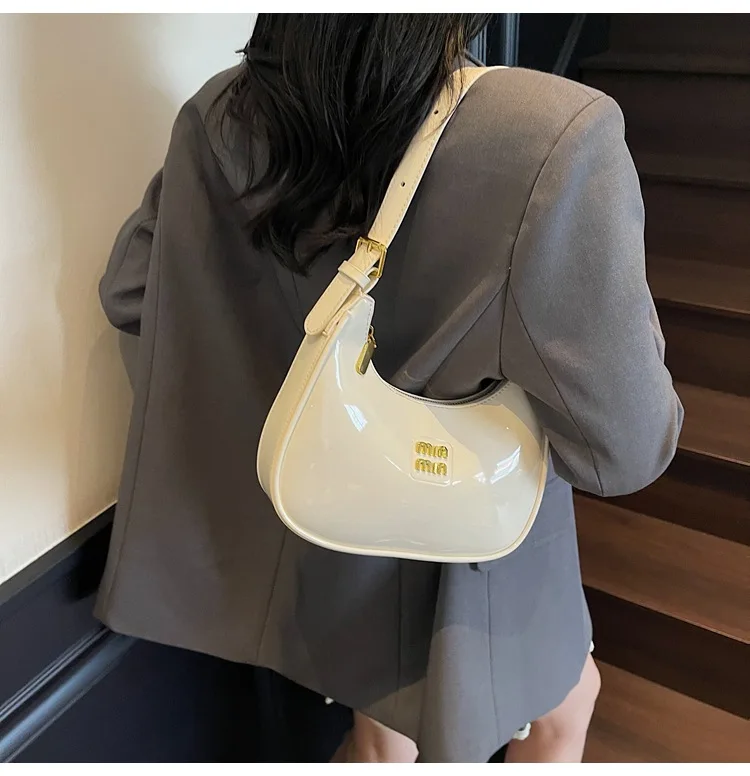 

Structured Hobo Bag 2025 - Patent Leather Top Handle Shoulder Bag - Women's Underarm Purse, Minimalist Chic Day-to-Night Bag