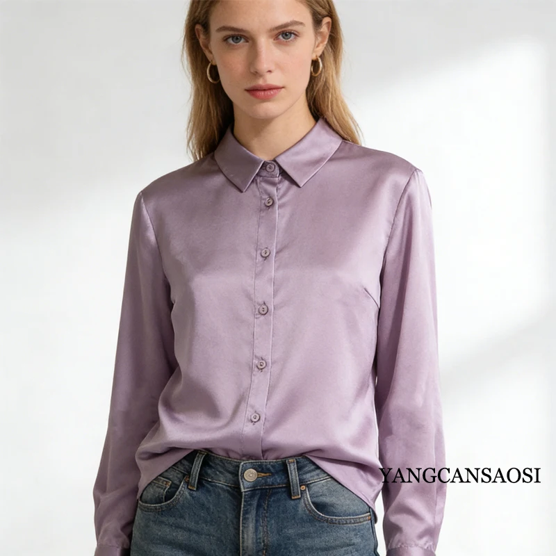 2026 أوائل الربيع جديد عصري مزاجه الأساسية تنوعا 92.8% الحرير التوت الطبيعي مطاطا الساتان ركاب قميص نسائي