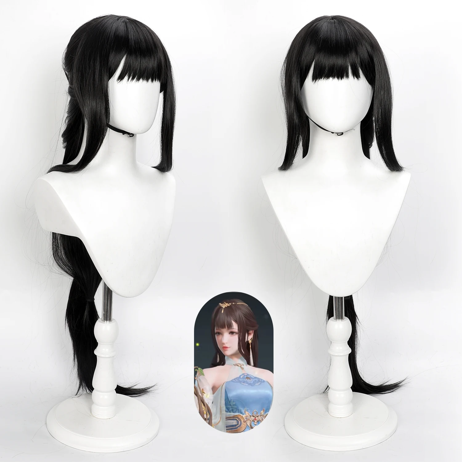 Cosplay Wig Naraka Bladepoint Anime Wig Zipingyin Silver Anime Game Role-Play Braided Ponytail Wig Long Female Synthetic Wig