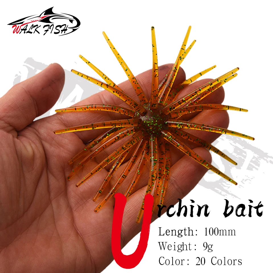 WALK FISH - Juego de 3 Señuelos de Pesca de Silicona TPE con Forma de Erizo de Mar, 10 cm, 9 g, para Pescar Lubina, Trucha de Agua Dulce, Lubina de Mar, Tilapia Mandarina