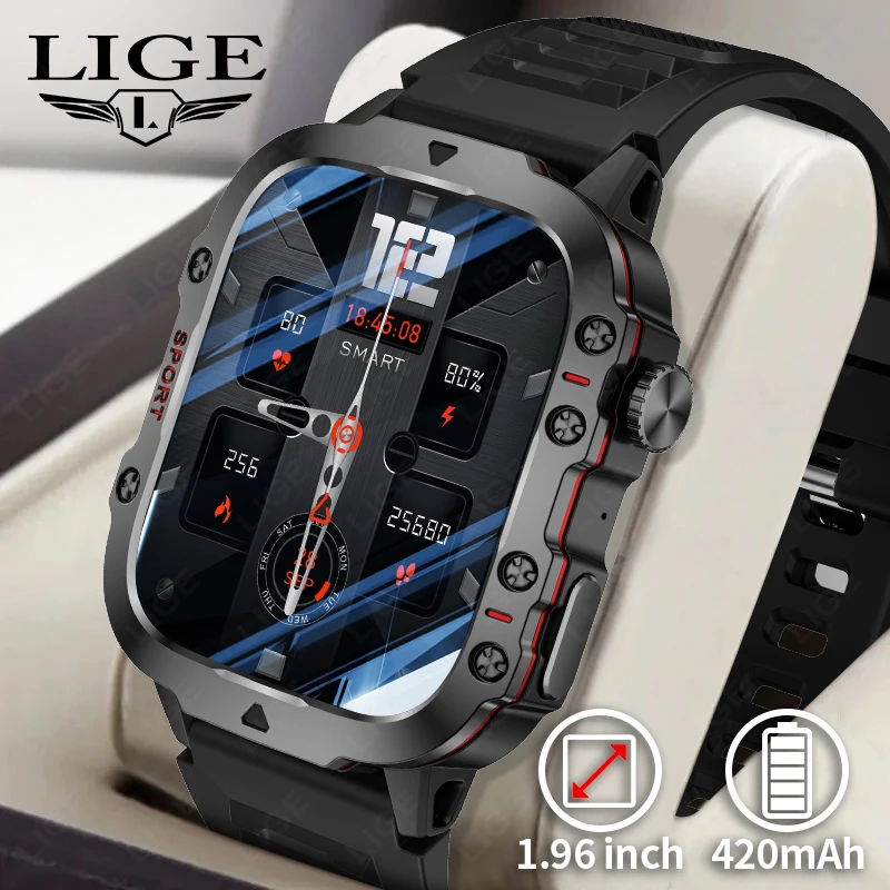 

LIGE Rugged Military Smart Watch Men Bluetooth Call 3ATM Waterproof Heart Rate Sleep Monitoring Smartwatch 2024 For Android IOS