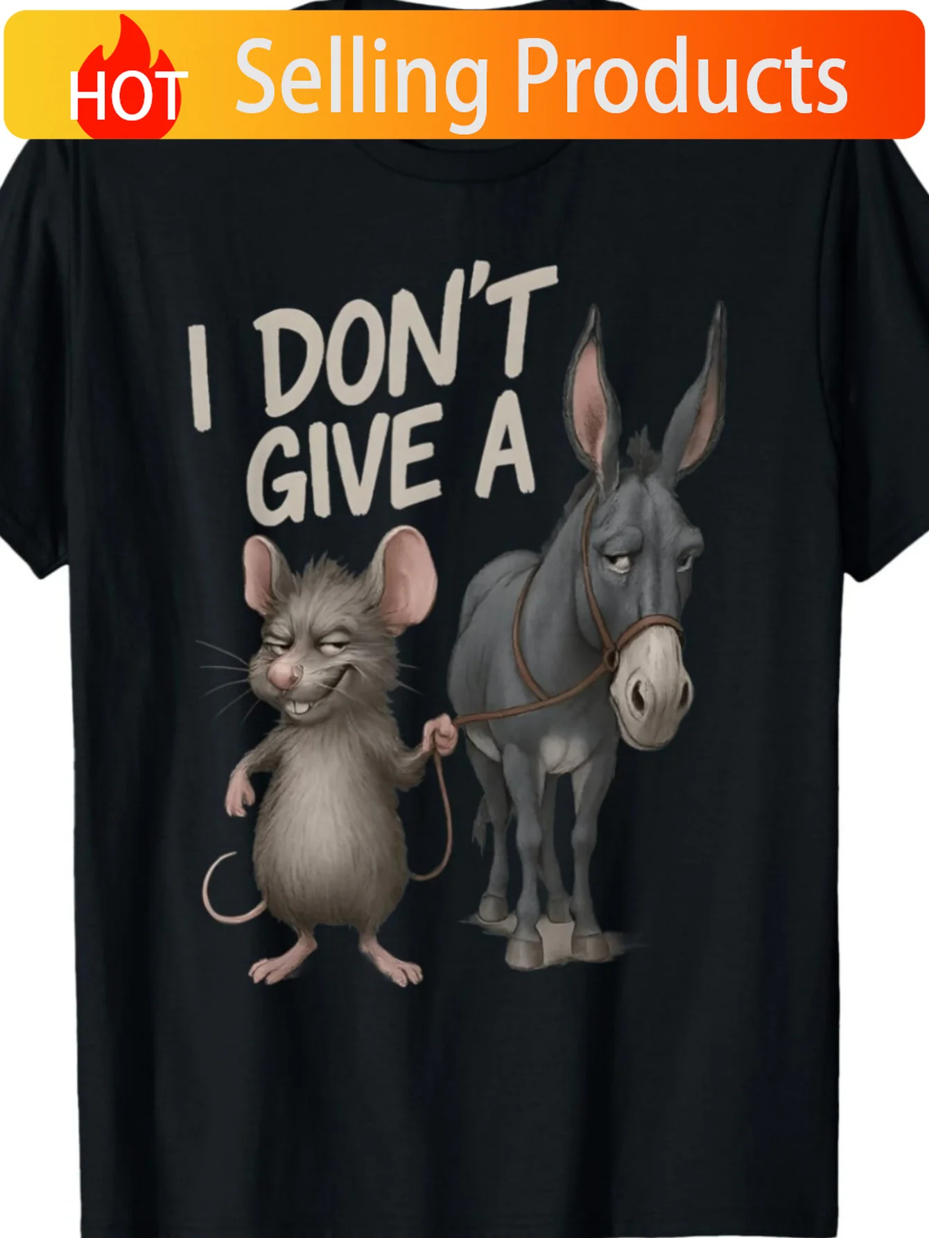 Funny Sarcastic Rat & Donkey Meme T-Shirt - I Don'T Give A Graphic Tee with Donkey & Rat Characters - Soft Breathable Shirt for