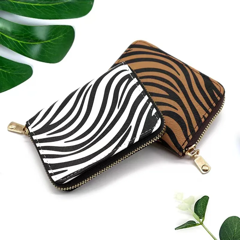 Cartera de cuero con estampado de leopardo para mujer, tarjetero Delgado, bolsillo para tarjetas de crédito