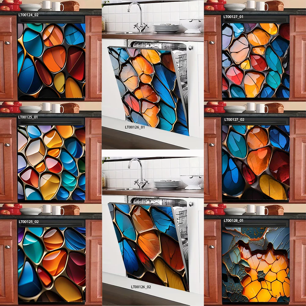 

Stained Glass Style Dishwasher Sticker, Colorful Mosaic Pattern, Waterproof Removable Kitchen Art Decal