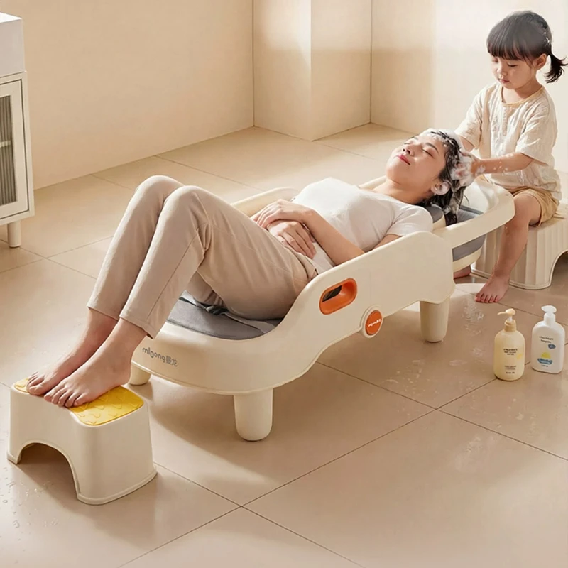 Adjustable Children's Shampoo Chair with Shampoo Basin Foldable Bath Seat Bathtub Comfort PU Soft Cushion Salon Seat Chair