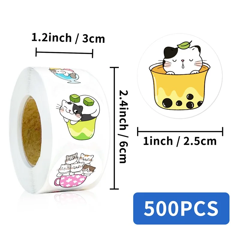 Etiquetas adhesivas de papel para álbum de recortes, suministros de papelería para sellado de tazas y gatos Kawaii, 500 piezas