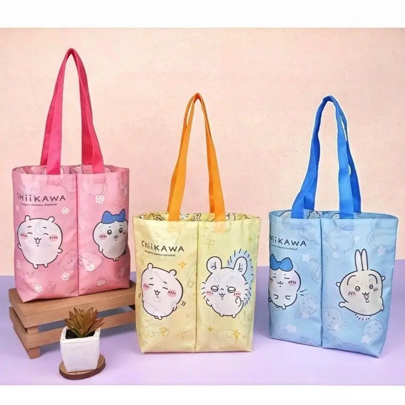 

Kawaii Chiikawa Foldable Water Cup Bag Double Cup Milk Tea Beverage Cup Bags Outdoor Milk Bottle Hand Basket Girl's Gift Toys