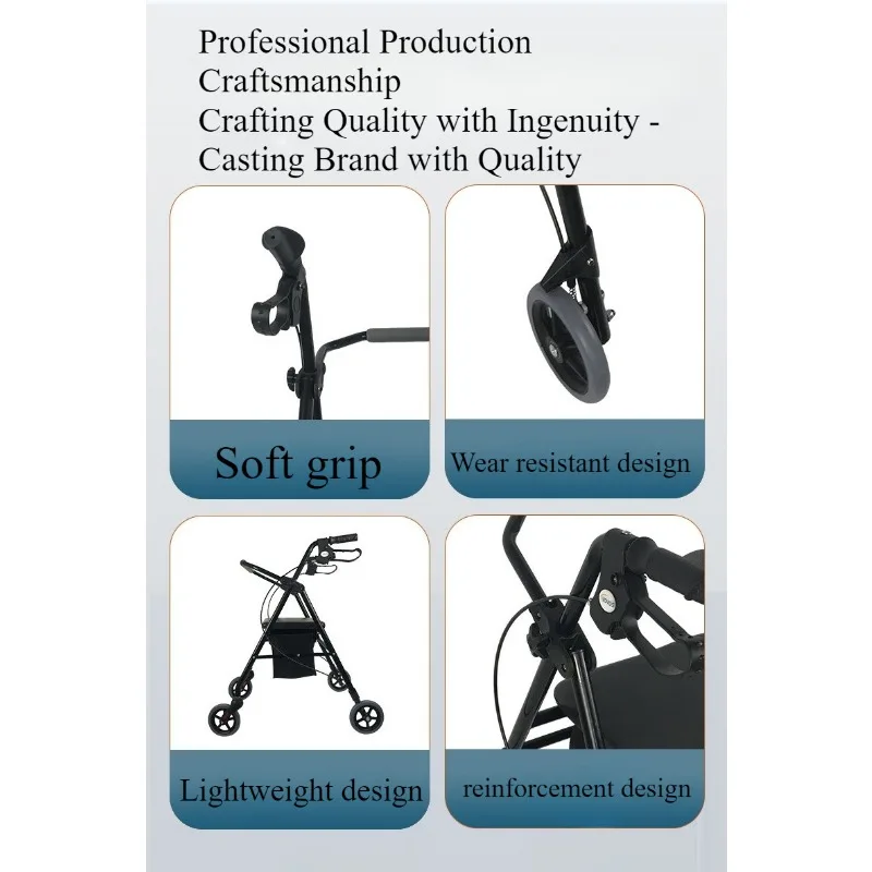 عربة تسوق منزلية لكبار السن مع عجلات مع مشاية للجلوس وقابلة للطي بأربع عجلات