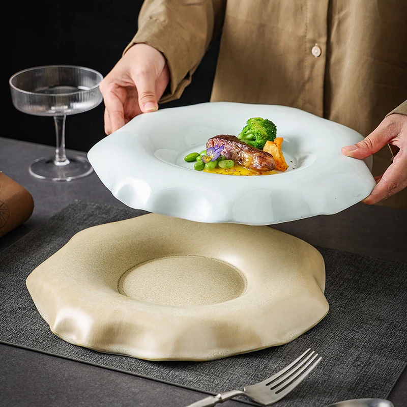 Ceramic Irregular Steak Plate Restaurant Hotel Straw Hat Salad Spaghetti with Special-shaped Tableware