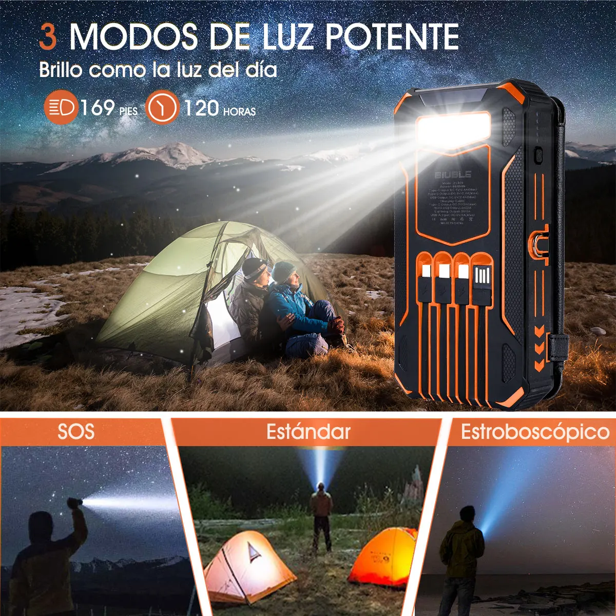 Solar Mobile Power Bank Tragbares Schnellladen 20000 mAh mit Kabel Geeignet für iPhone Xiaomi Huawei