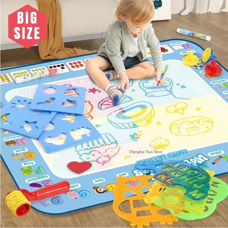 100X80Cm Magische Watertekenmat Kleuring Doodle Met Herbruikbare Magische Pennen Montessori Schilderbord Educatief Speelgoed Kids Cadeaus