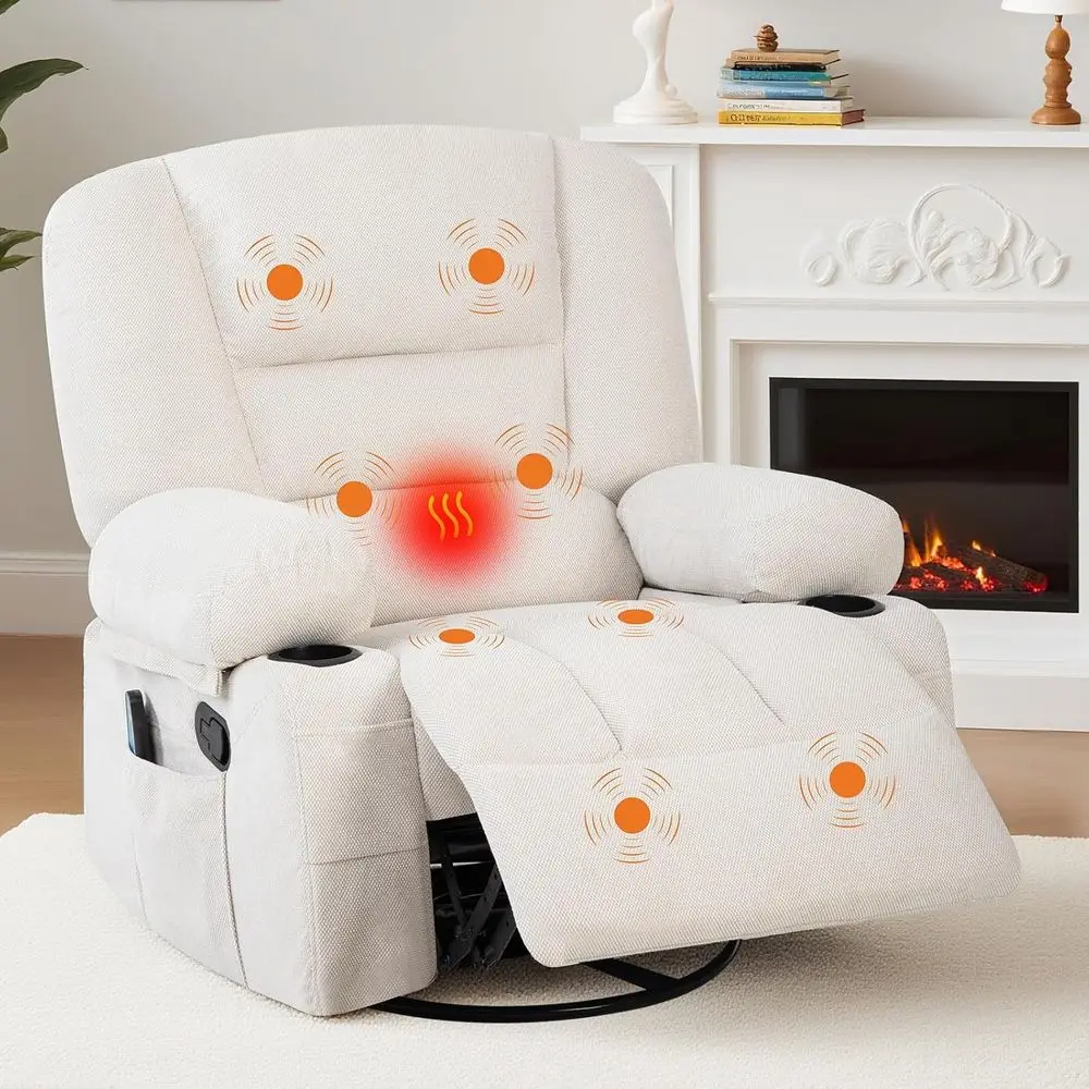 

Massage Rocking Recliner Chair with Vibration and Heat, 360° Swivel Chenille Rocker Chairs or Living Room, Home Theater Seating
