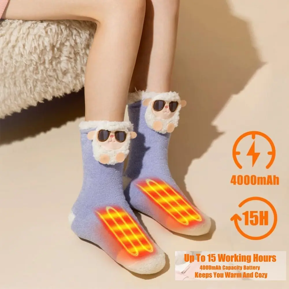 Heated Women Heated Socks Thickening Electric Foot Warmer with 4000mah Battery 3 Heating Levels