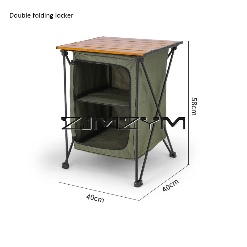 Outdoor Camping Table BBQ Cook Table Double Layer Large Space Portable Folding Storage Shelf Locker Hiking Picnic Shelving