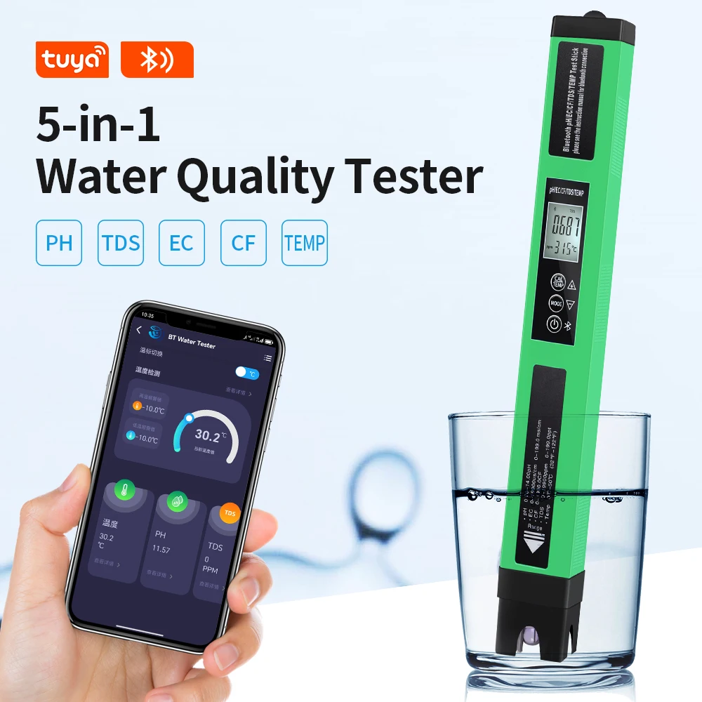 Chytrý 5 v 1 salinita EC TDS temp kyselost měřič Bluetooth voda kvalita kyselost tester APP ovládání pro akvárium plavání kaluž ryba komora