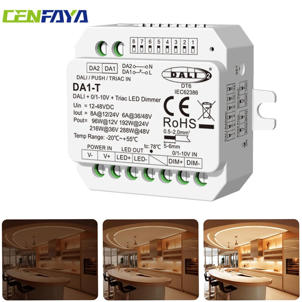 CENFAYA DALI  0/1-10V Triac Dimmer DC 12V 24V 36V DT6 LED Controller Push Switch Dimming For COB WW NW CW Single Color LED Strip