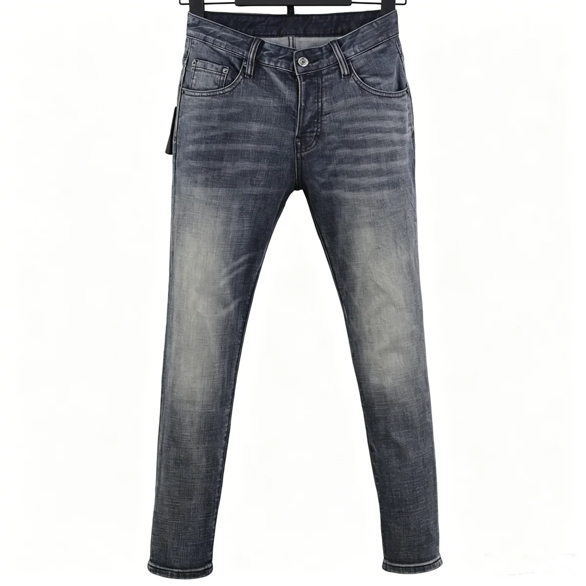 

6028 Four Seasons New Men's Washed Black Skinny Pants Simple All-match Fashion Wrinkled Slim-fit Jeans