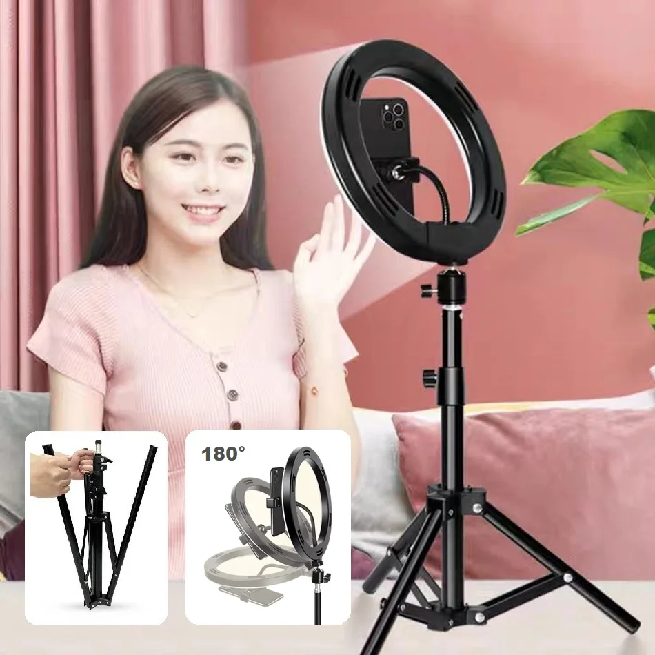 160cm/63'' Tall Tripod With 10''Ring Light LED Lamp For Mobile Phone Camera Photography Photo Studio YouTube Vlog Live Streaming