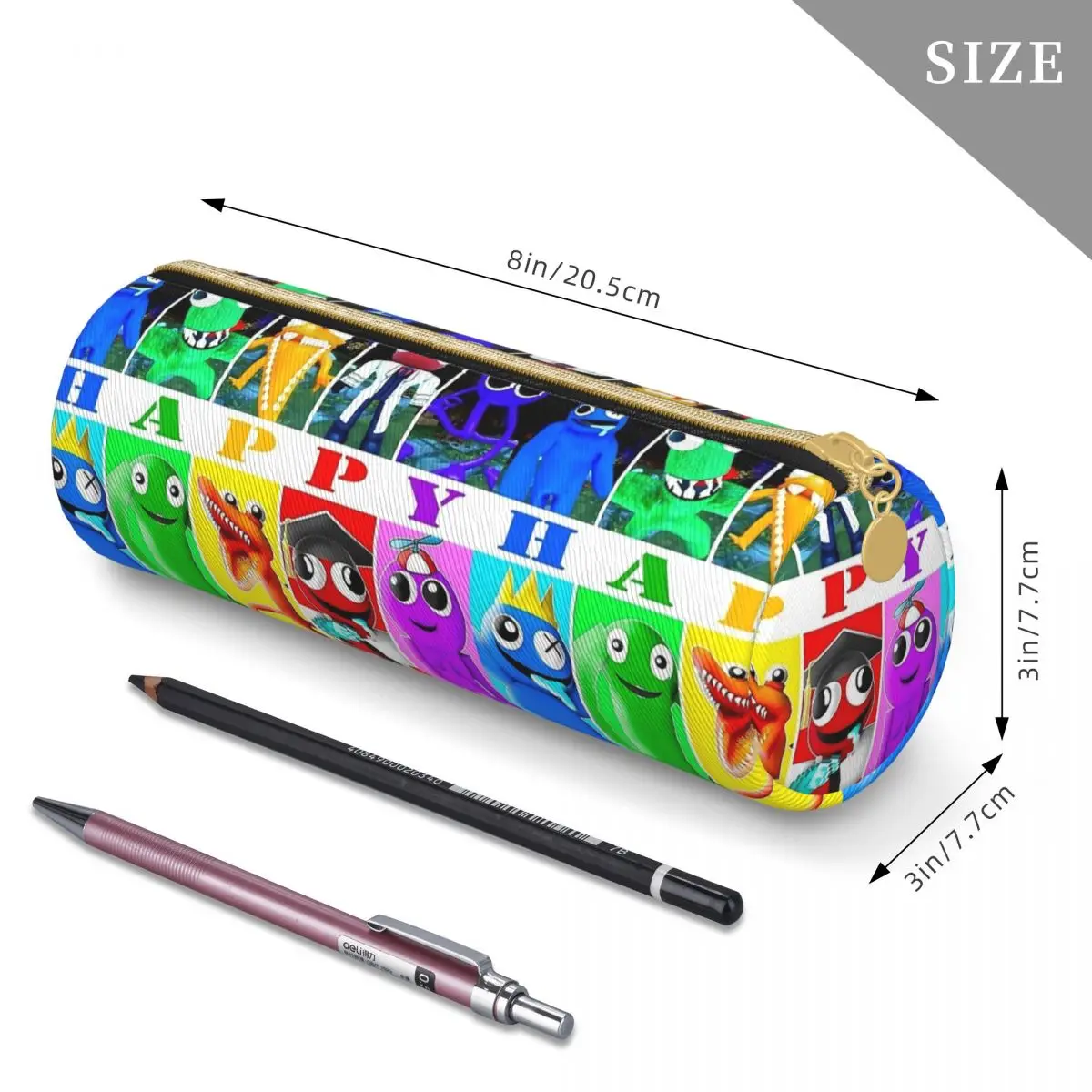 Imagem -04 - Rainbow Friends Happy Happy Pencil Case Couro Gamer Pen Bags para Crianças Lápis de Cosméticos Escolares para Estudantes Grande Capacidade