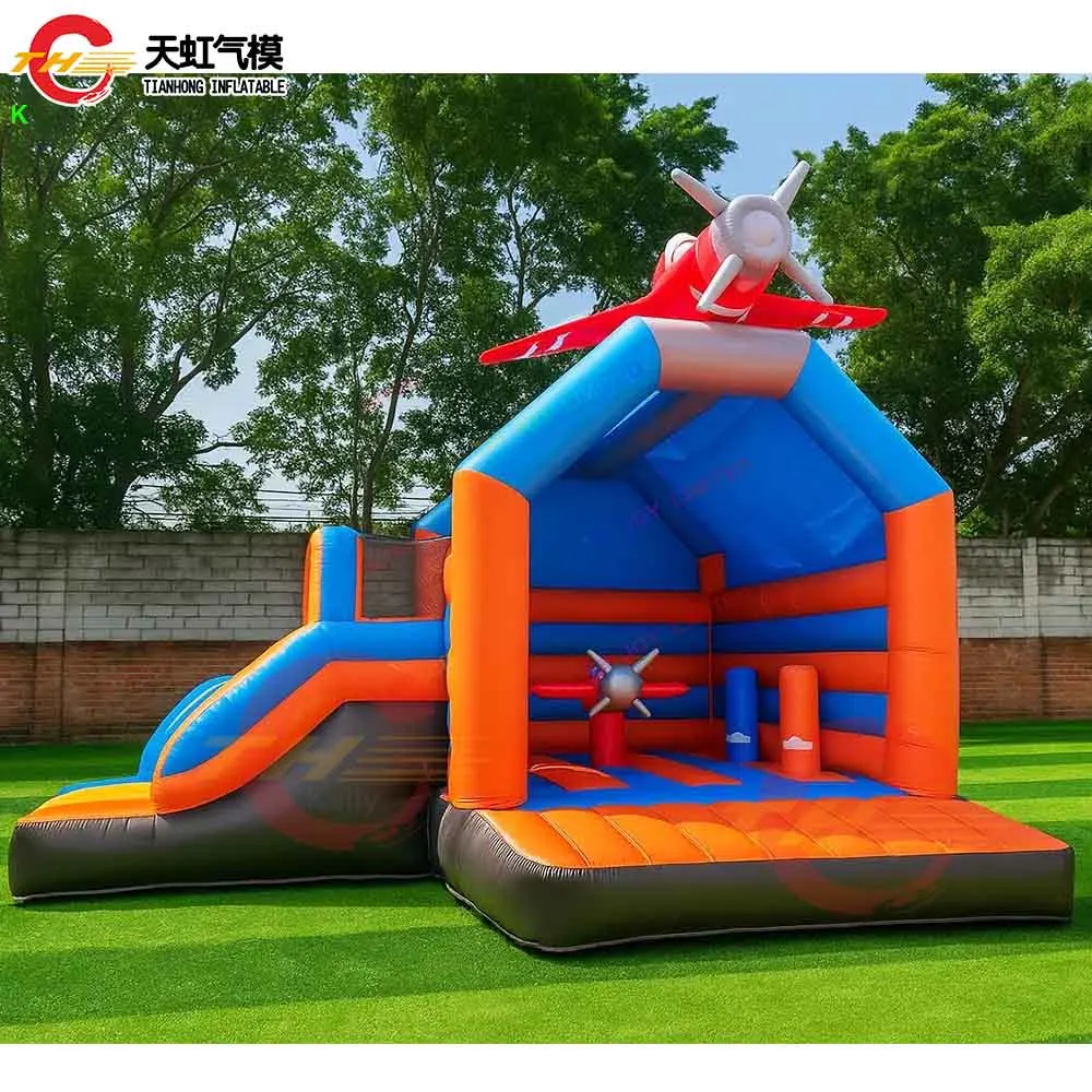 7x4x4m 상업용 에어플레인 바운서 슬라이드 포함 거대한 인플레이터블 바운시 캐슬 장애물 포함 카니발용