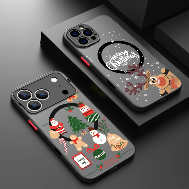 Frohe Weihnachten Muster Magnetische Hülle für iPhone Air 17 16 15 14 13 Pro Max 12 Pro 16 Plus 16e 11 für Magsafe Matte Phone Cover