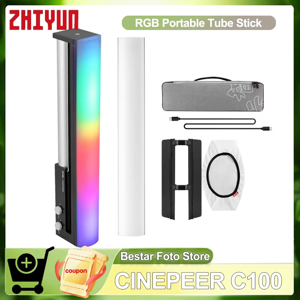 ZHIYUN CINEPEER C100 RGB 2500-6500K RGB Portable Tube Stick Full Color Video Fill Light for Photography Studio Livestreaming